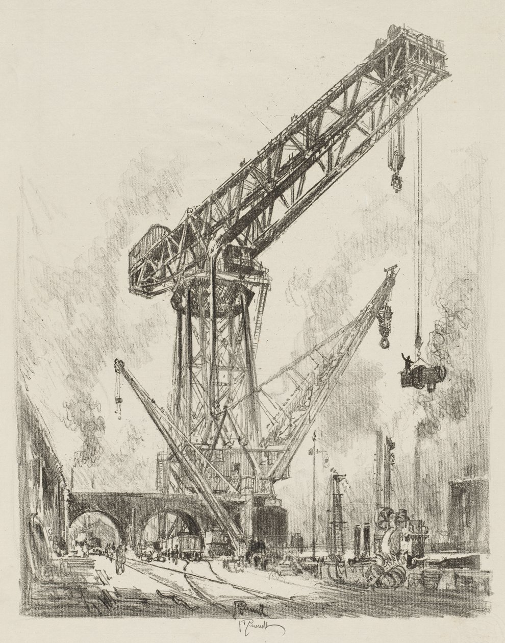 Travail de guerre anglais : Fabriqué en Allemagne, la grande grue - Joseph Pennell