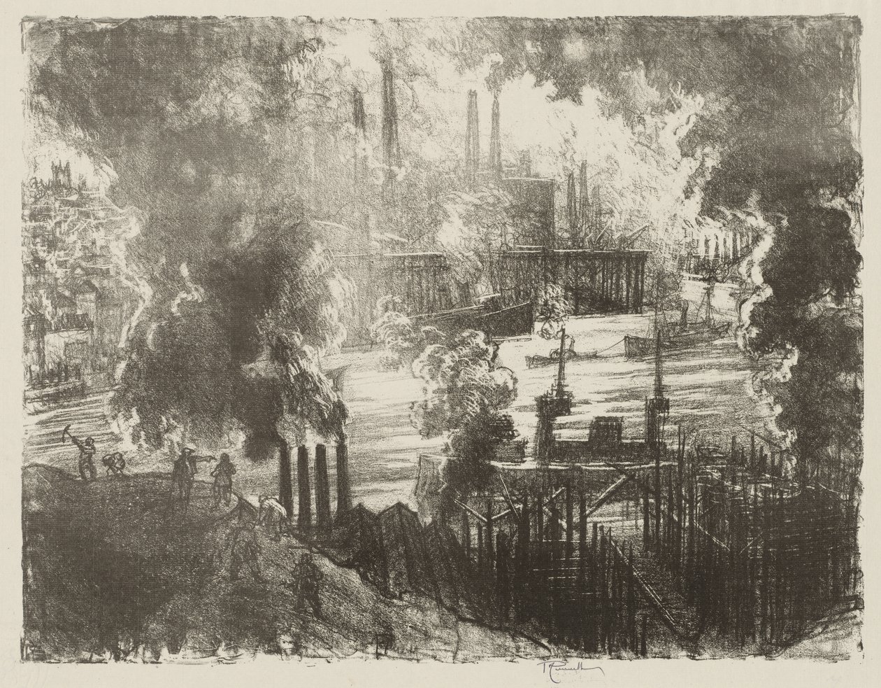 Travail de guerre anglais : Rivière de munitions - Joseph Pennell