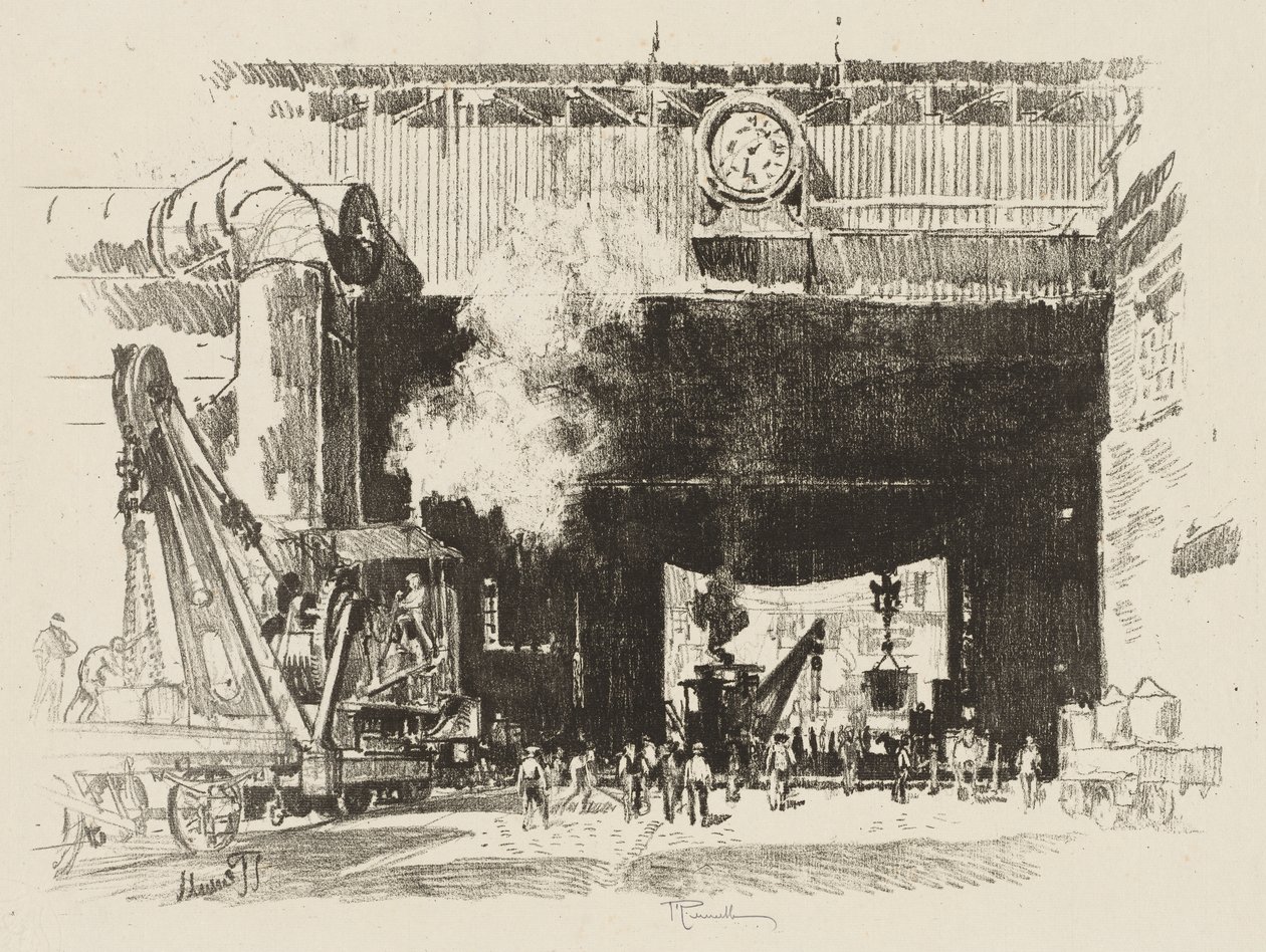 Travail de guerre anglais : La grande porte du grand atelier - Joseph Pennell