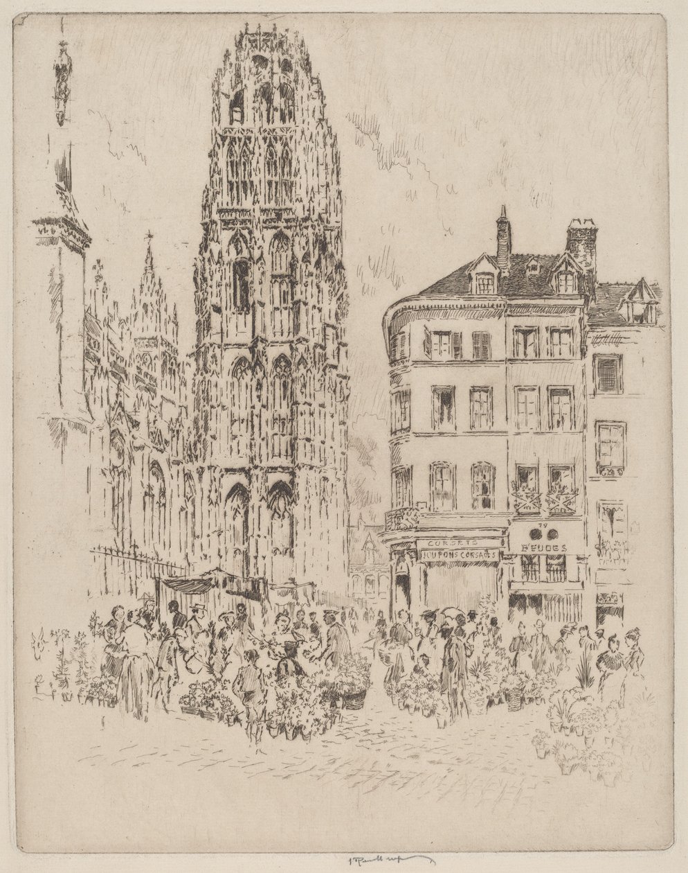 Marché aux fleurs et tour de beurre, Rouen - Joseph Pennell