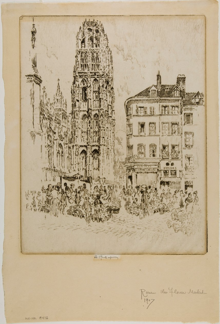 Marché aux fleurs et Tour de Beurre, Rouen - Joseph Pennell