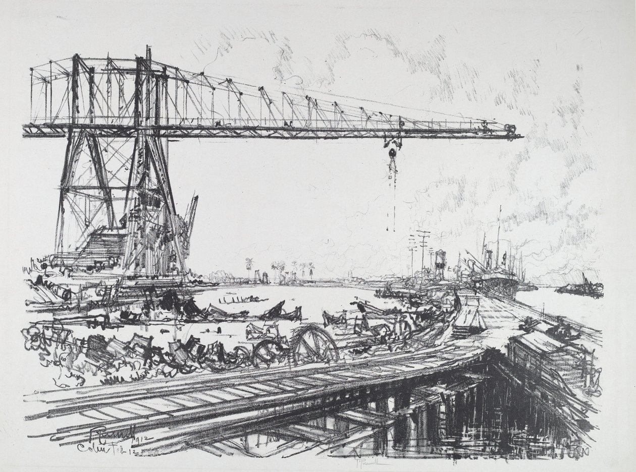 Canal français et grues américaines, 1912 - Joseph Pennell