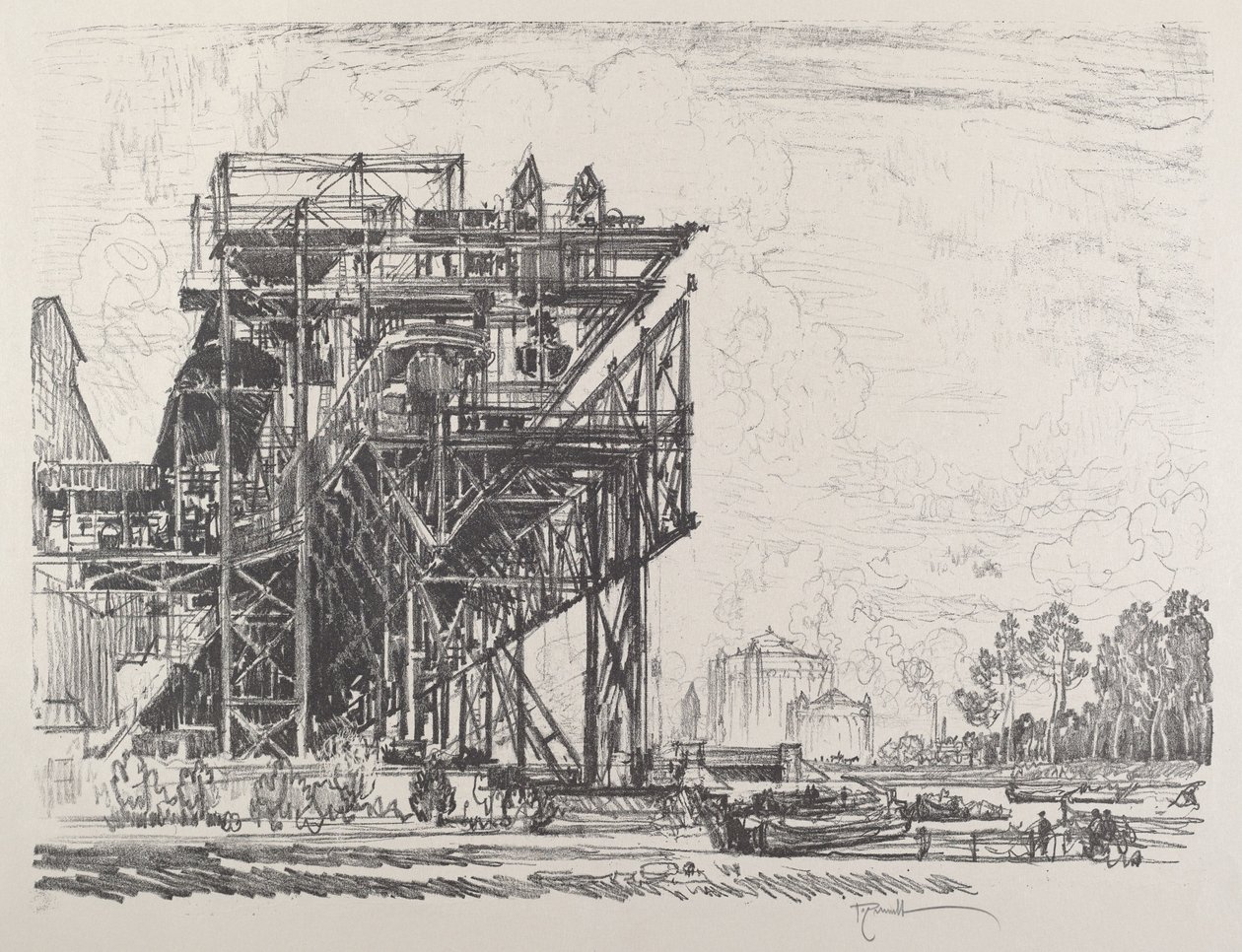 Usines à gaz depuis le canal, Berlin, 1921 - Joseph Pennell