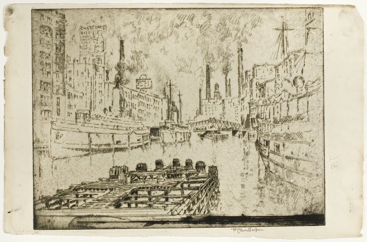 Bateaux à vapeur sur le lac, Chicago - Joseph Pennell