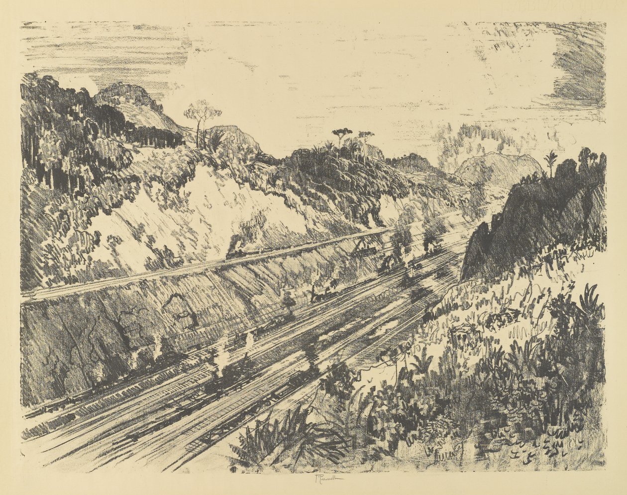Regard vers le haut de la coupe depuis Bas Opispo - Joseph Pennell