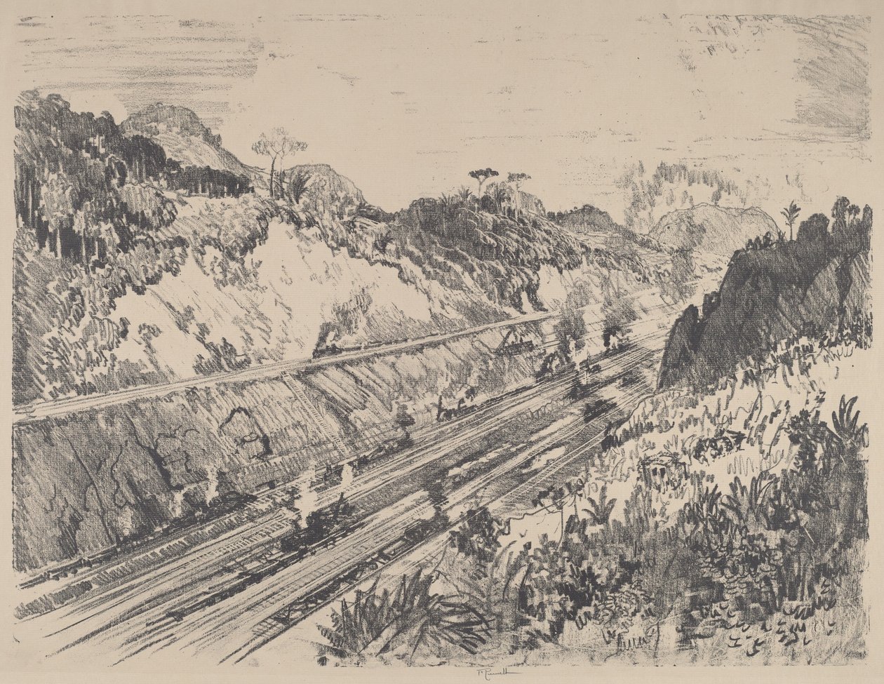 Regardant vers le Cut depuis Bas Obispo, 1912 - Joseph Pennell