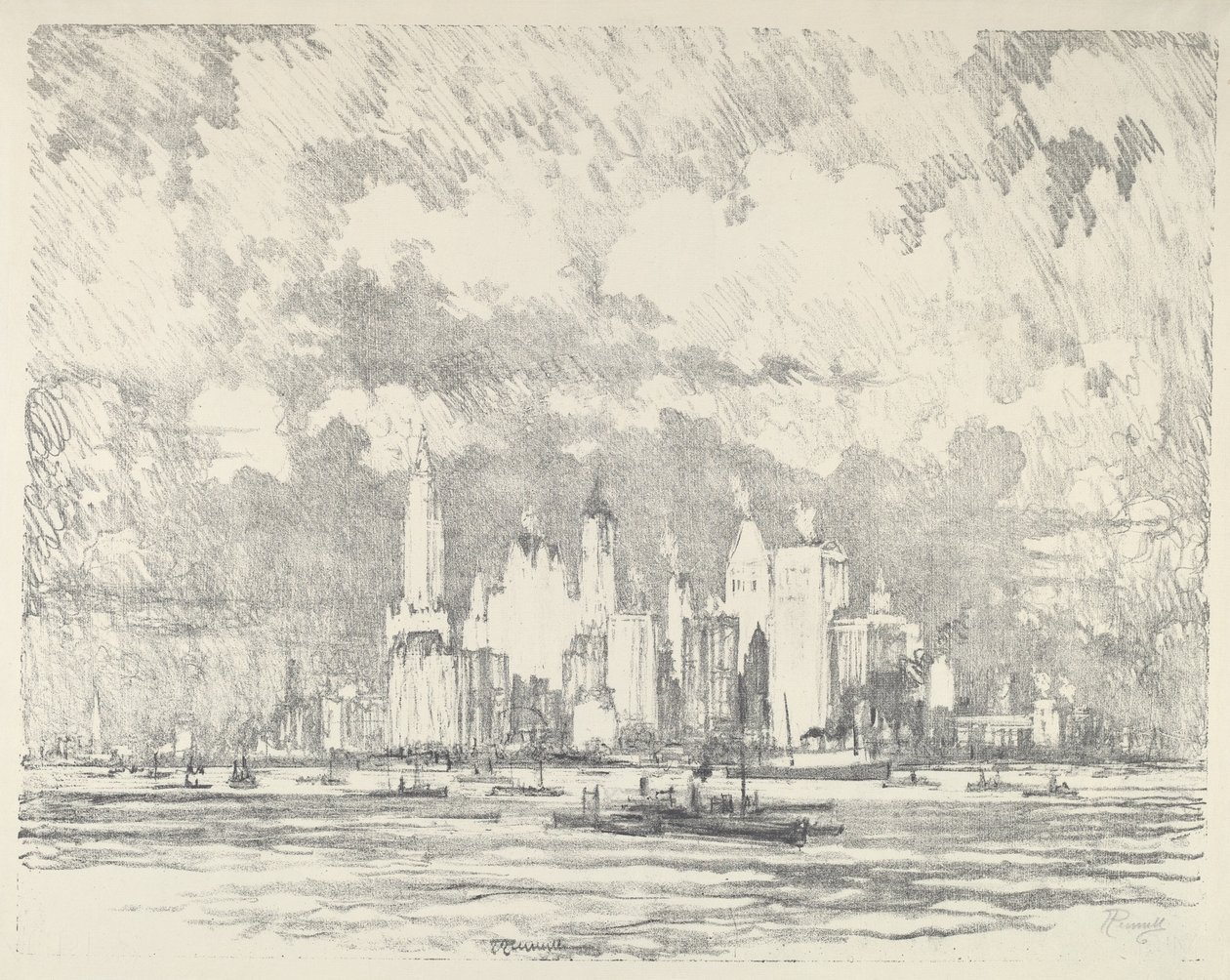 New York depuis Ellis Island, 1910 - Joseph Pennell