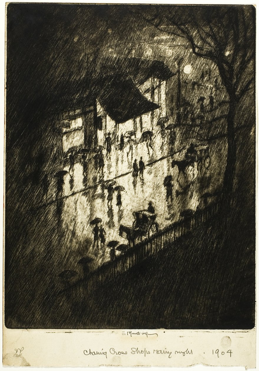 Nuit pluvieuse, magasins de Charing Cross - Joseph Pennell