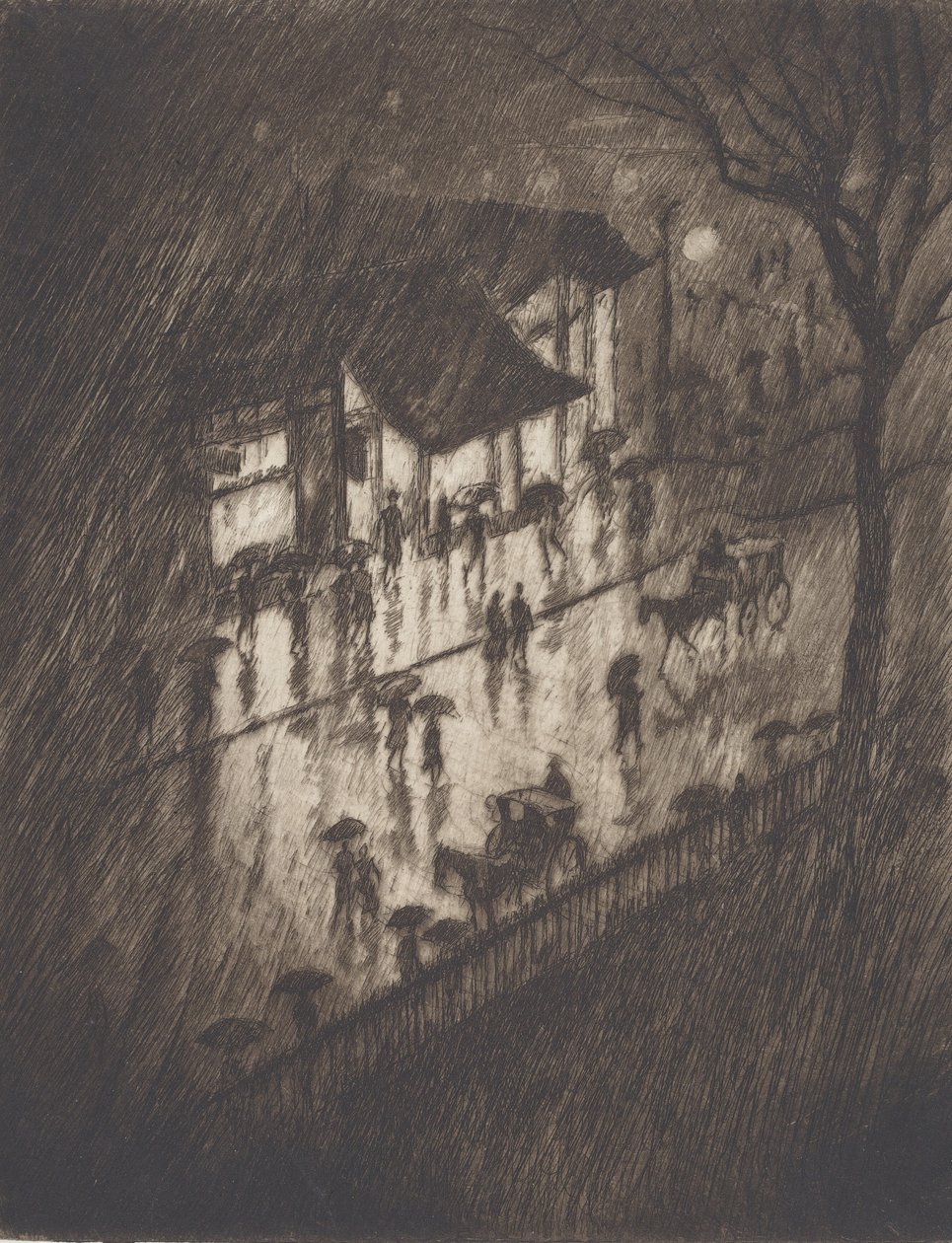 Nuit pluvieuse, magasins de Charing Cross - Joseph Pennell