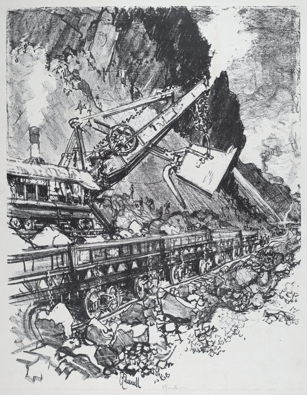Pelleteuse à vapeur dans la coupe à Bas Obispo - Joseph Pennell