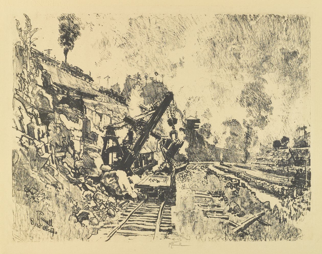 Pelle à vapeur dans la coupe à Bas Obispo - Joseph Pennell