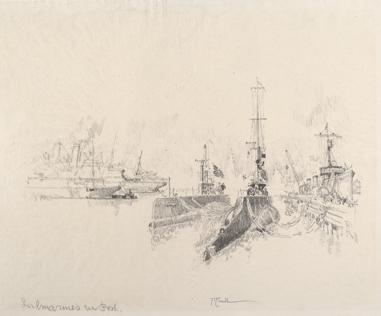 Sous-marins au port, 1917 - Joseph Pennell