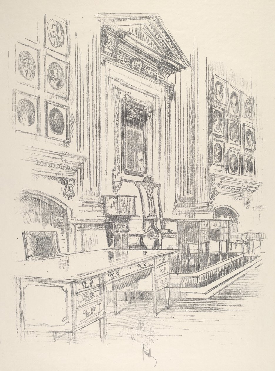Table et chaise, salle des signataires, Independence Hall, 1912 - Joseph Pennell