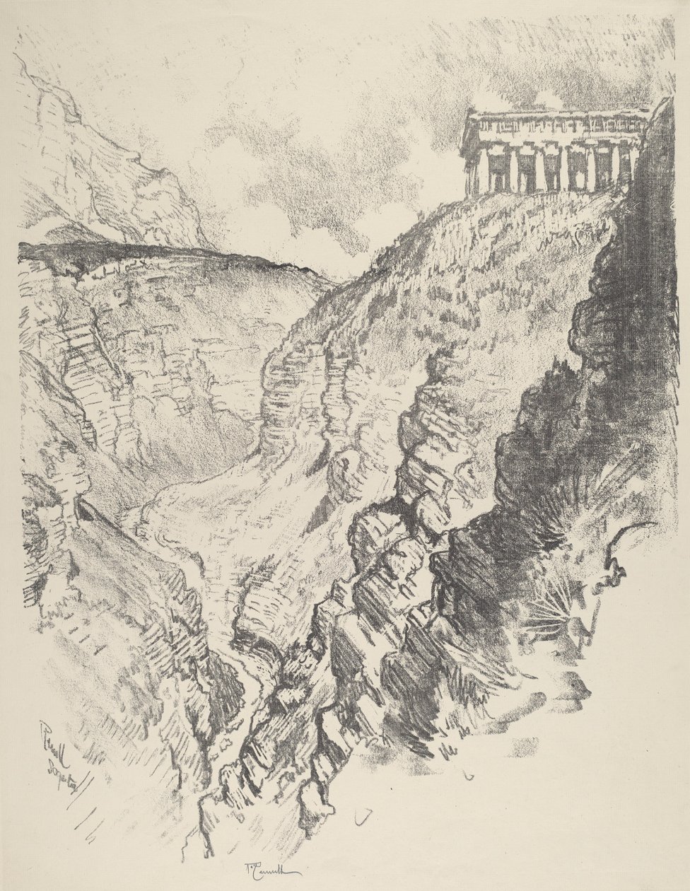 Temple sur le canyon, Ségeste - Joseph Pennell