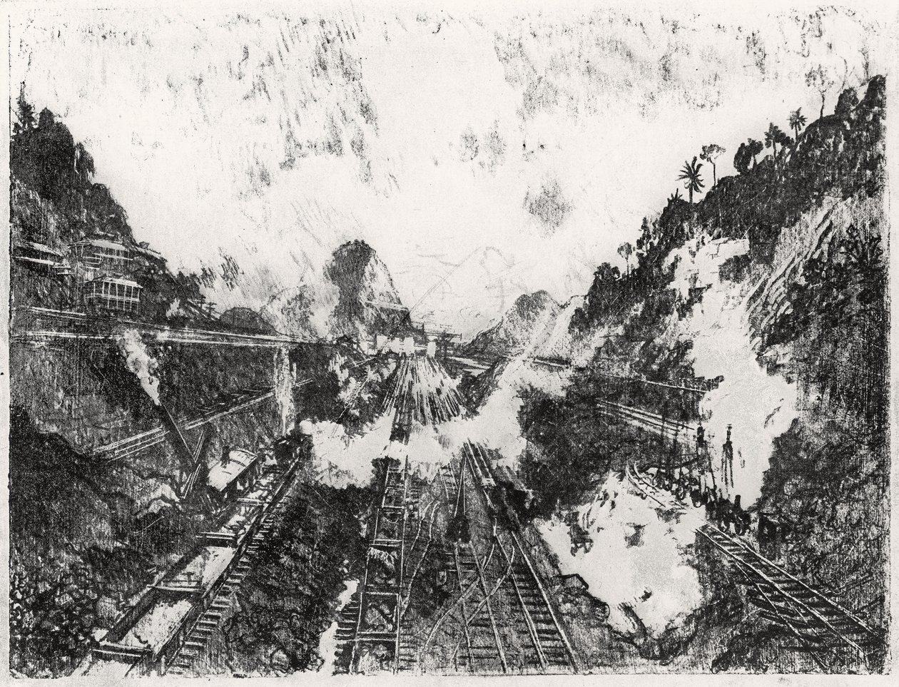 La Coupe vers Ancon Hill, planche XVII de Le Canal de Panama par Joseph Pennell, 1912 - Joseph Pennell