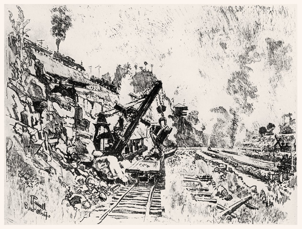 La Coupe à Bas Obispo, planche XI de Le Canal de Panama par Joseph Pennell, 1912 - Joseph Pennell