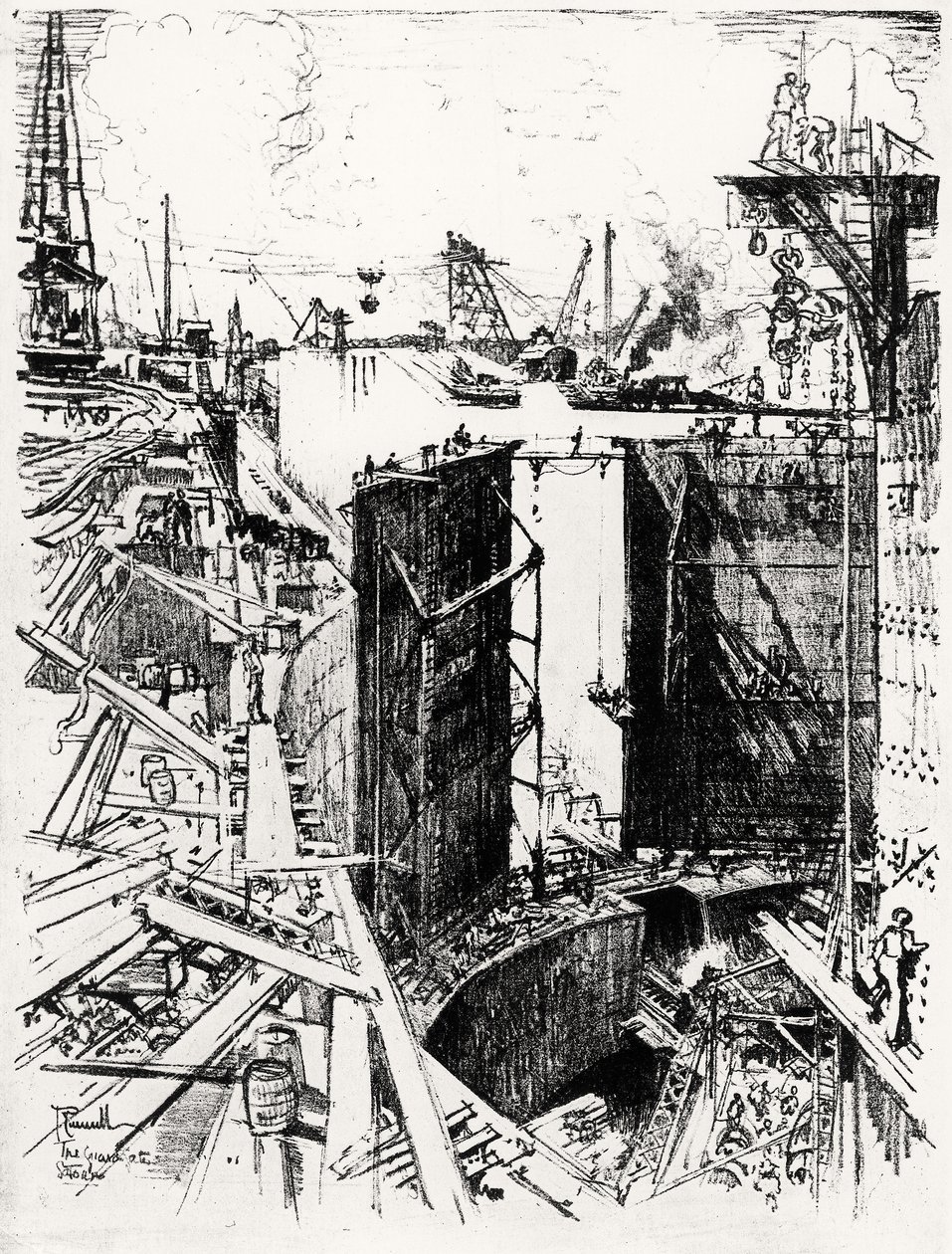 La porte de garde à Gatun, planche V de Le canal de Panama par Joseph Pennell, 1912 - Joseph Pennell