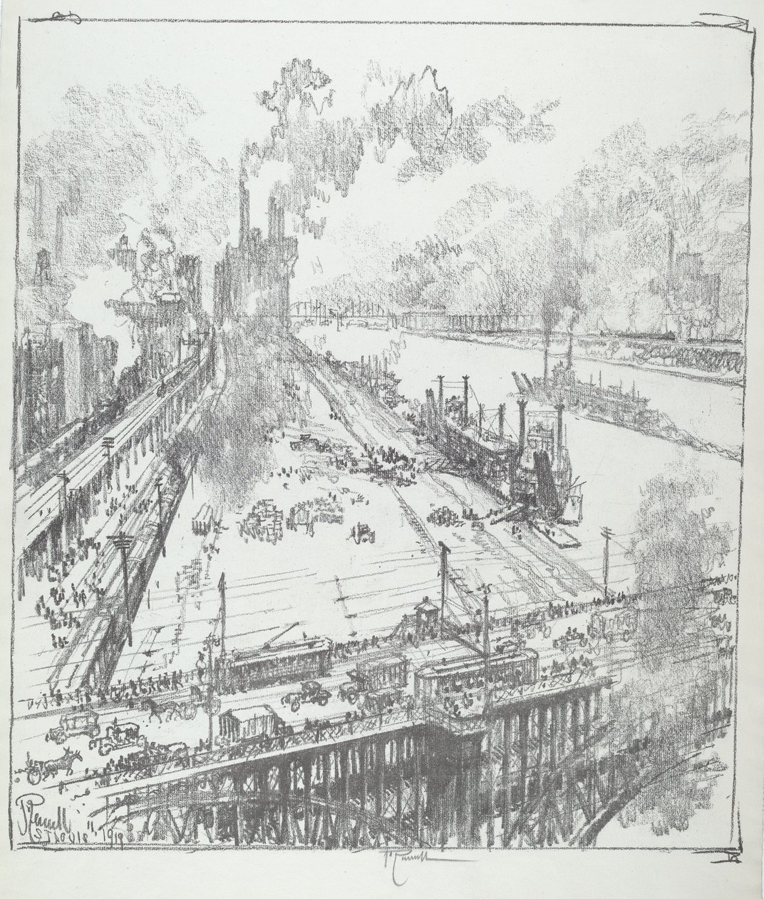 Le quai depuis le pont Eads, St. Louis, 1919 - Joseph Pennell