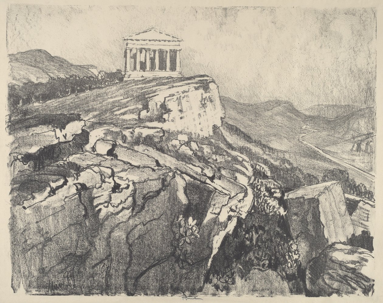 Le Temple de la Concorde sur le mur, Girgenti - Joseph Pennell