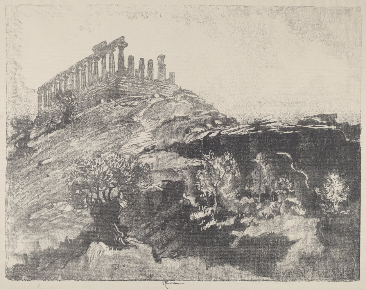 Le Temple de la Concorde sur le Mur, Girgenti, 1913 - Joseph Pennell