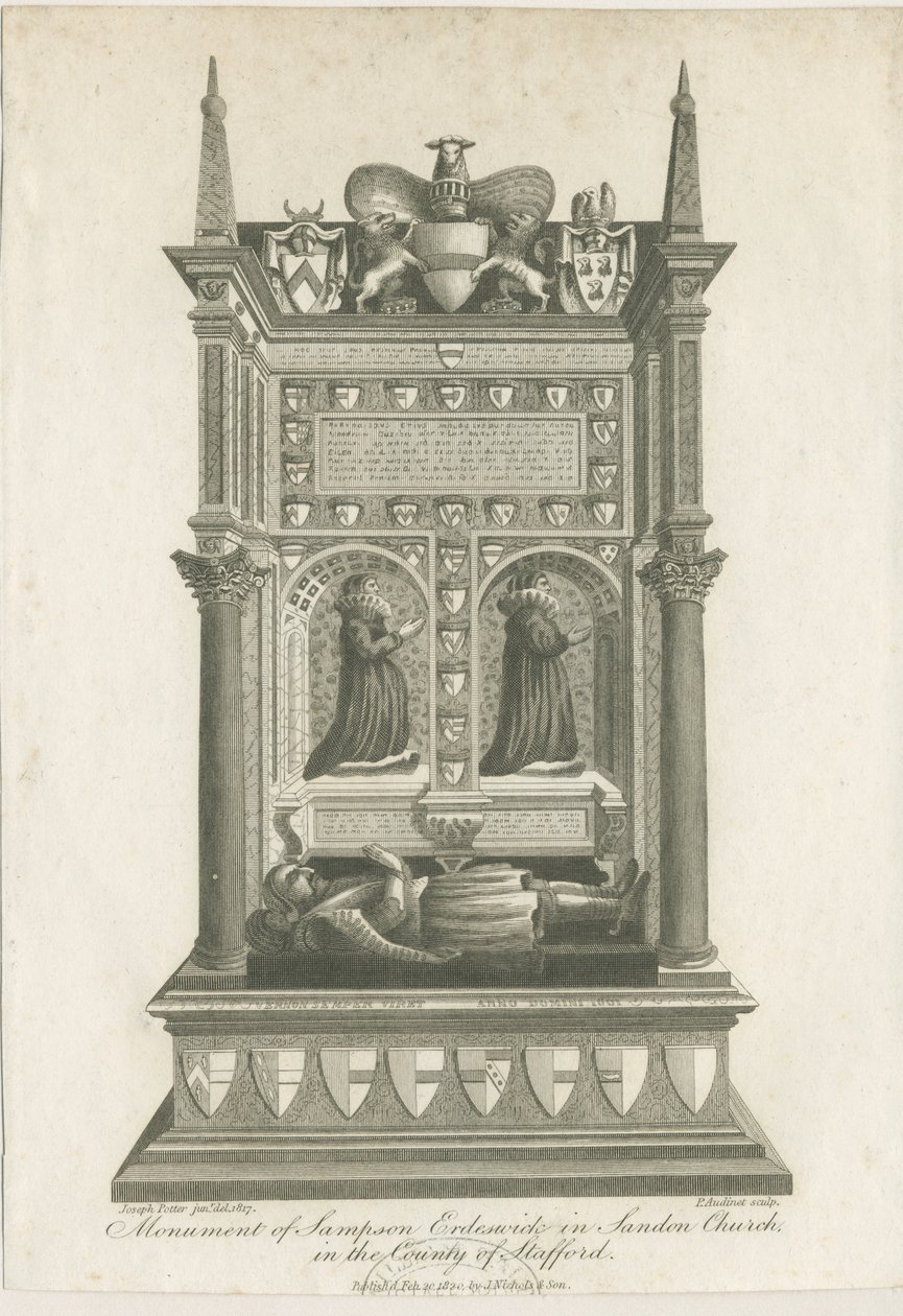 Église de Sandon - Tombe de Sampson Erdeswicke: gravure - Joseph Potter