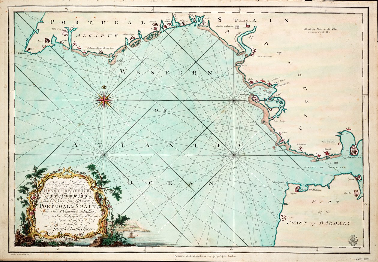Carte de la côte du Portugal et de l