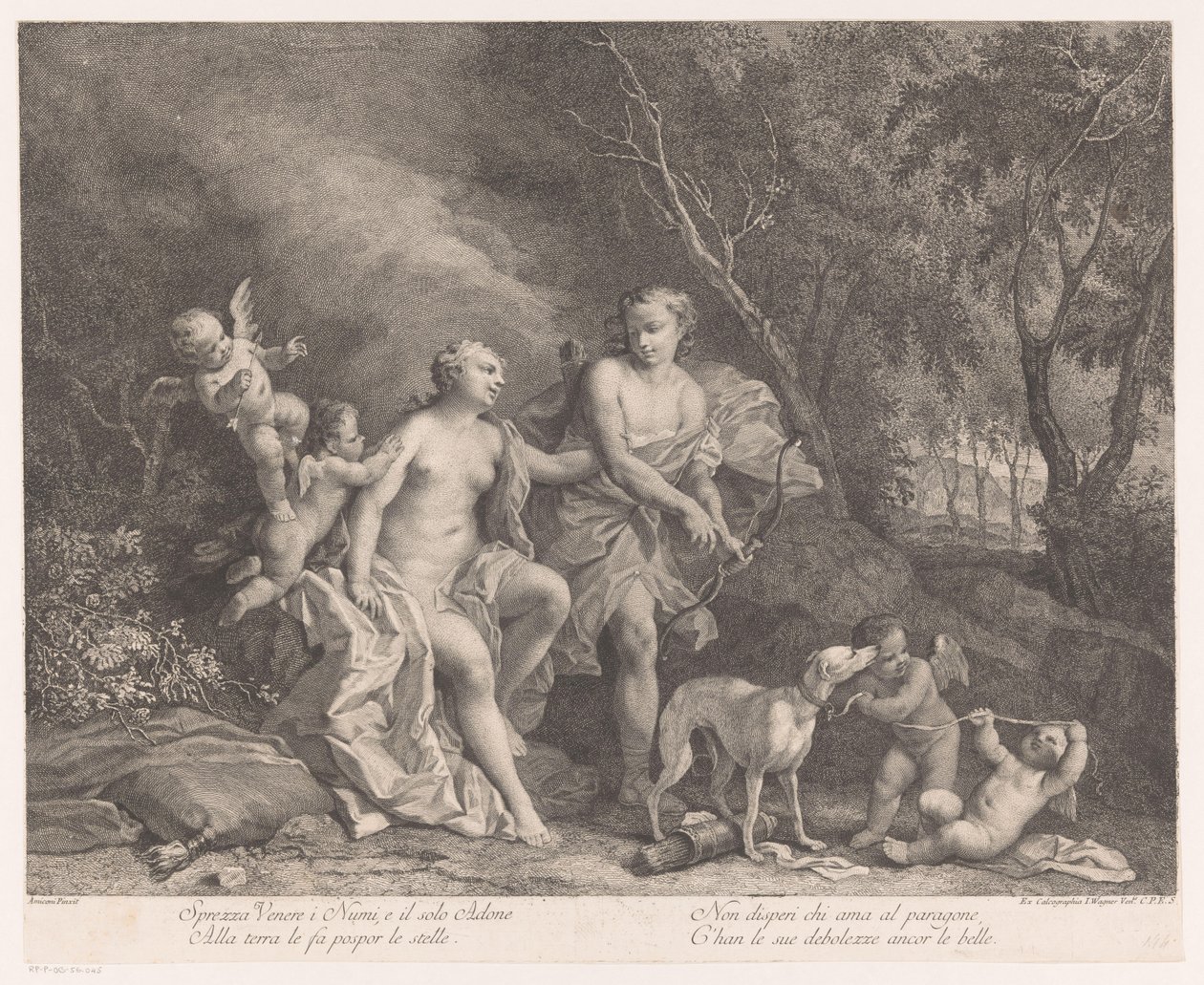 Vénus et Adonis comme amants avec quatre putti - Joseph Wagner (possibly)