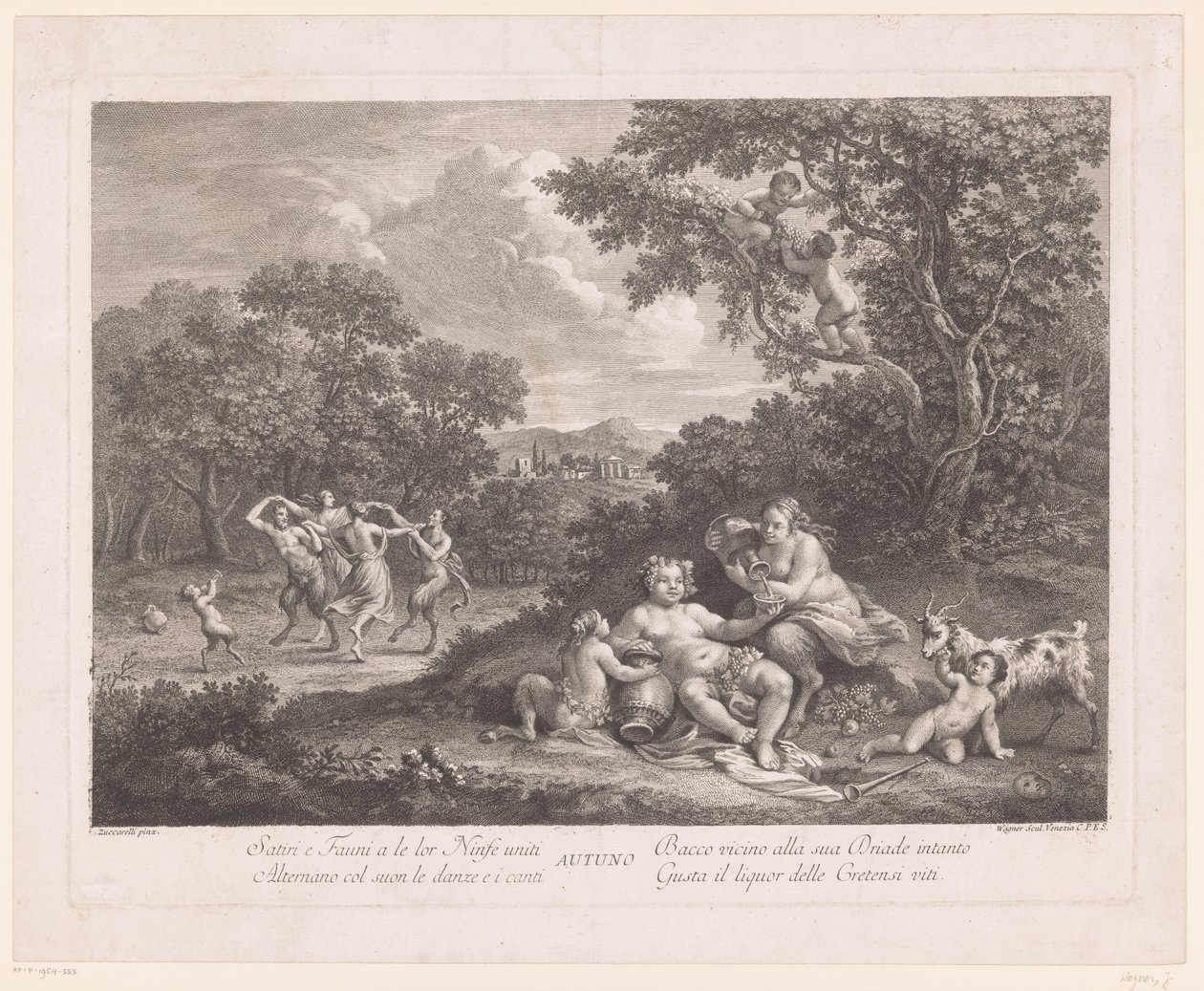Paysage avec Bacchus et satyres dansants et ménades (Automne) - Joseph Wagner