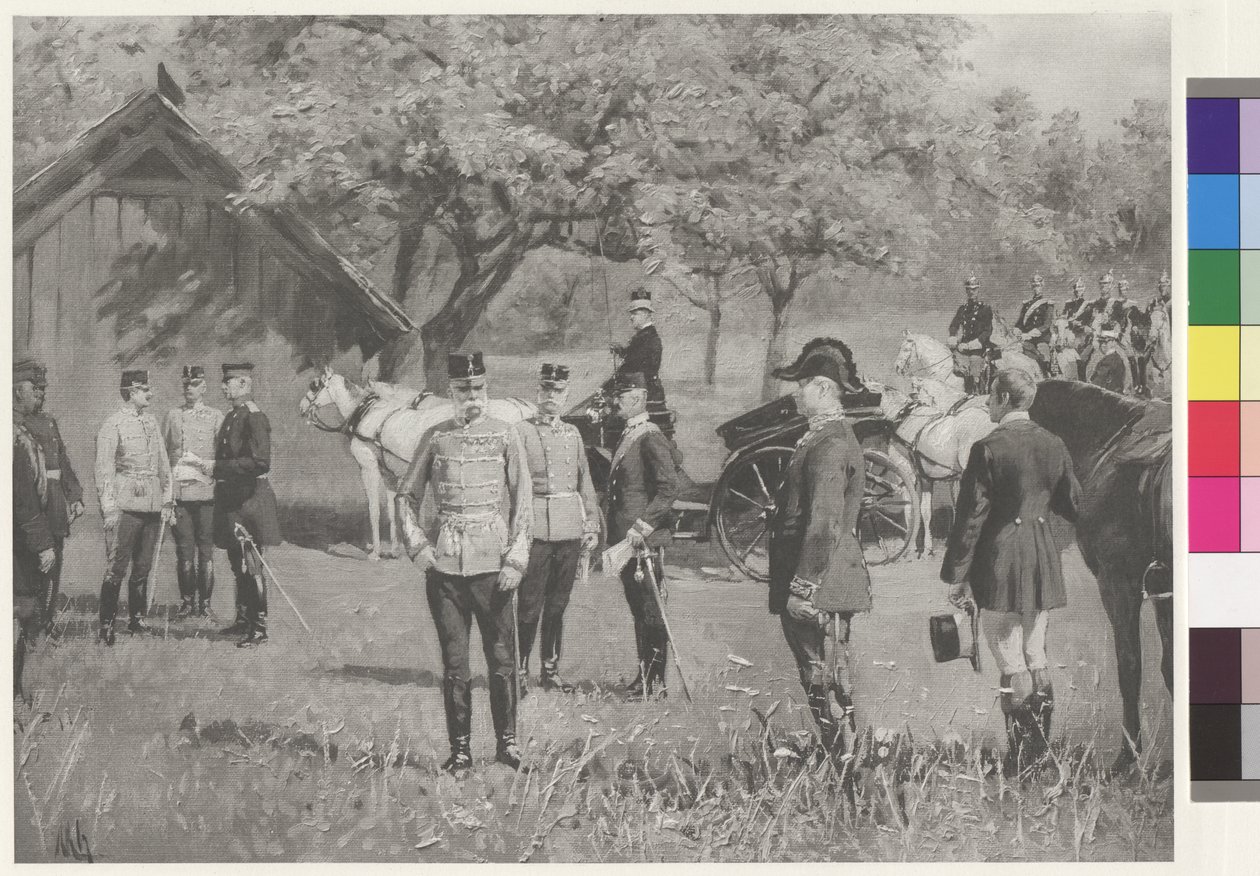 Empereur Franz Joseph I et Empereur Guillaume II sur la place du Rendezvous à Totis - Joseph Walter