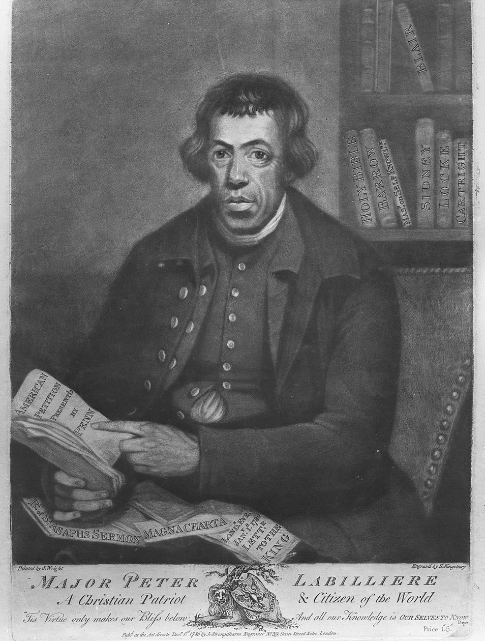 Major Peter Labilliere, gravé par Henry Kingsbury, 1780 - Joseph Wright