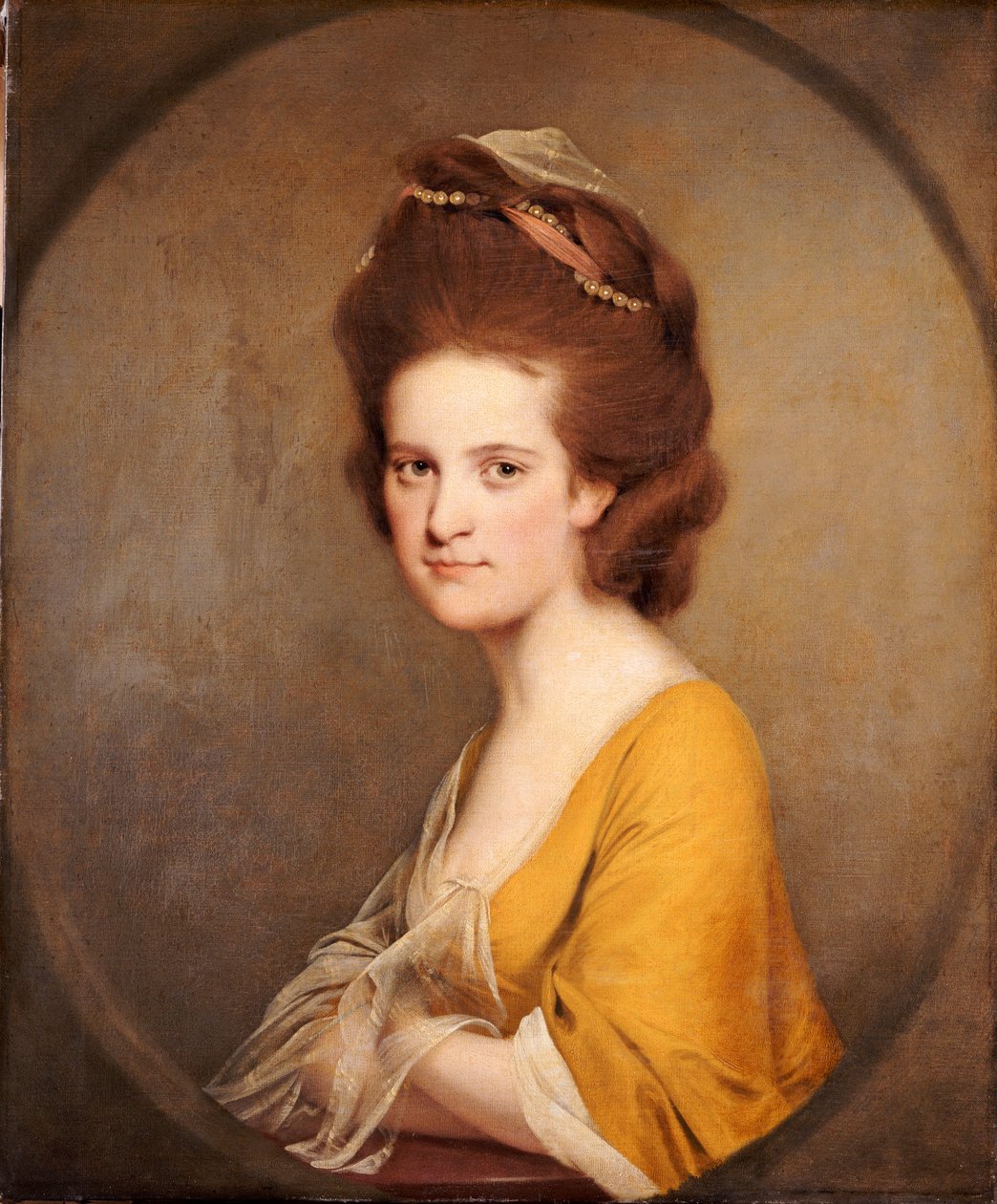 Portrait de Dorothy Hodges, mi-longueur, en robe jaune - Joseph Wright of Derby