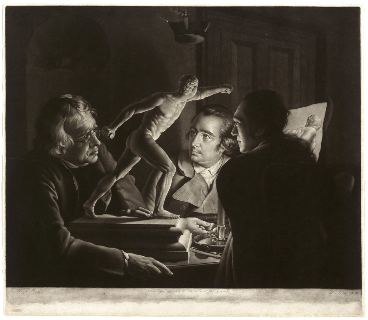 Trois Personnes Regardant le Gladiateur à la Lumière des Bougies, gravé par William Pether, 1769 - Joseph Wright of Derby