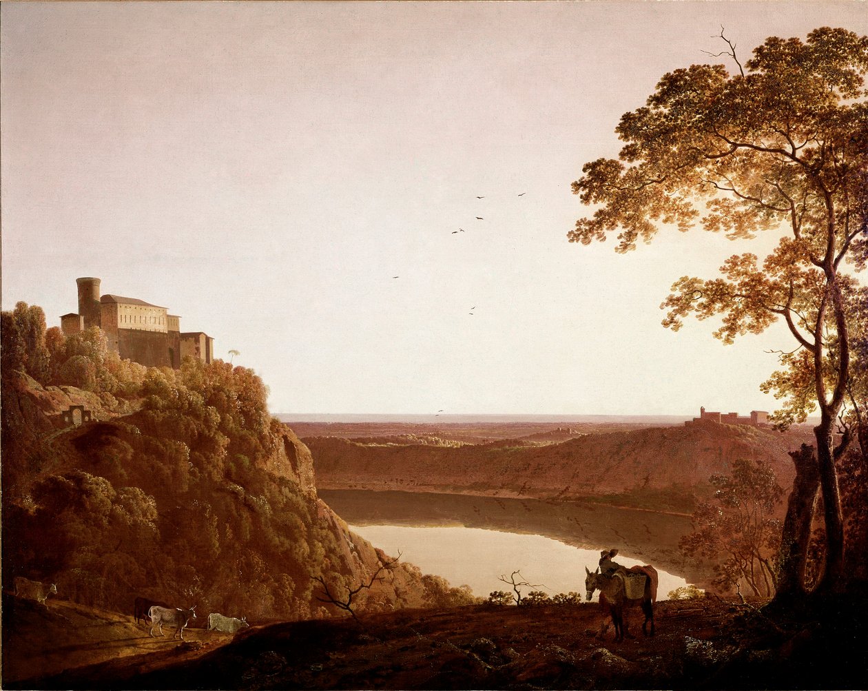 Vue du lac de Nemi au crépuscule. Peinture de Joseph Wright dit Wright of Derby - Joseph Wright of Derby