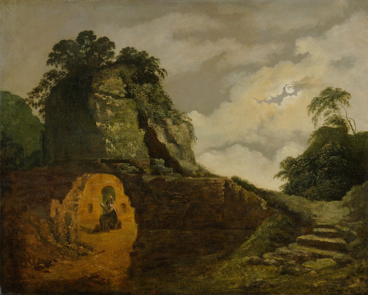 Le tombeau de Virgile au clair de lune, avec Silius Italicus - Joseph Wright of Derby