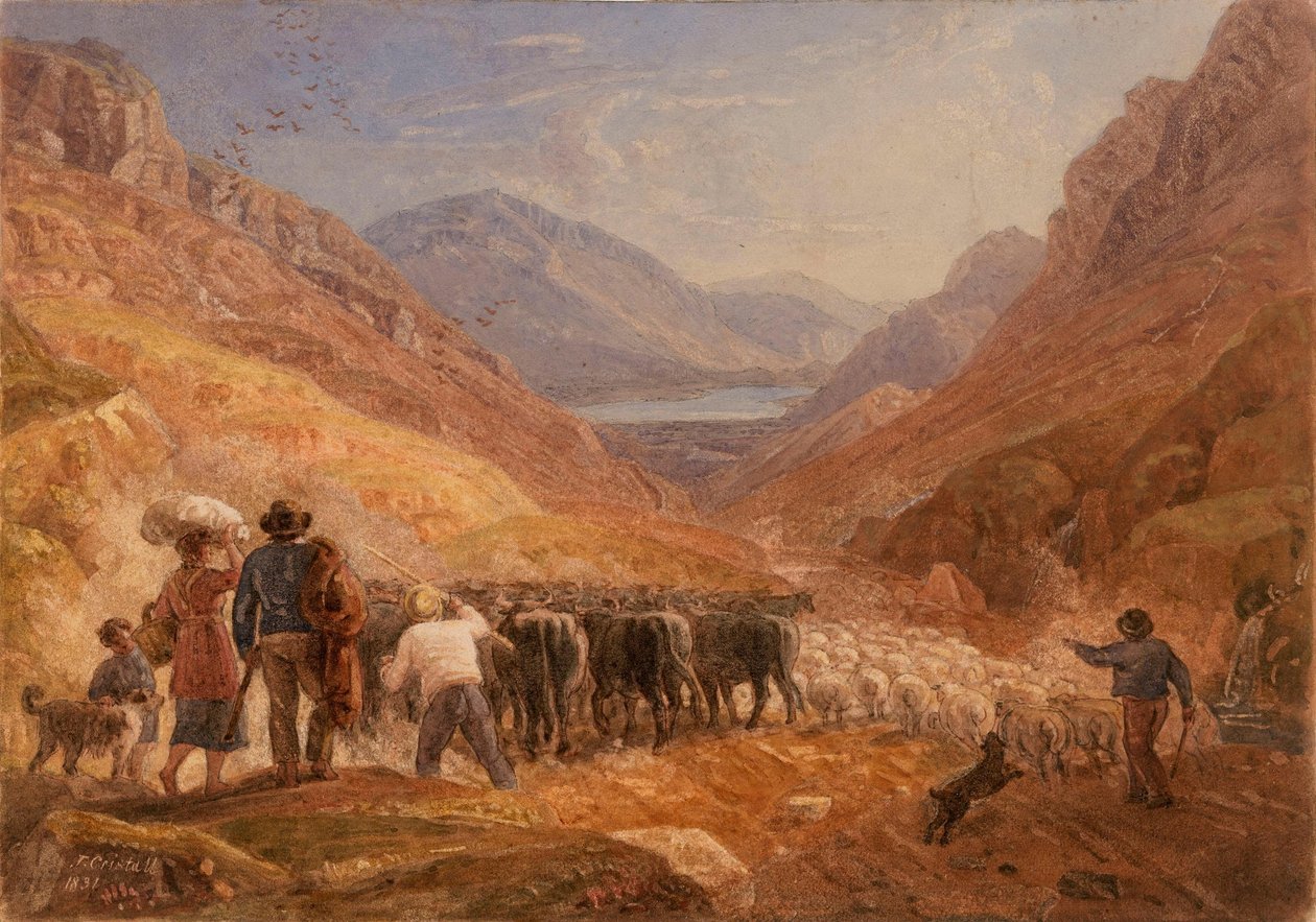 Bergers conduisant des bovins et des moutons à travers le col de Tal-y-Llyn, pays de Galles - Joshua Cristall