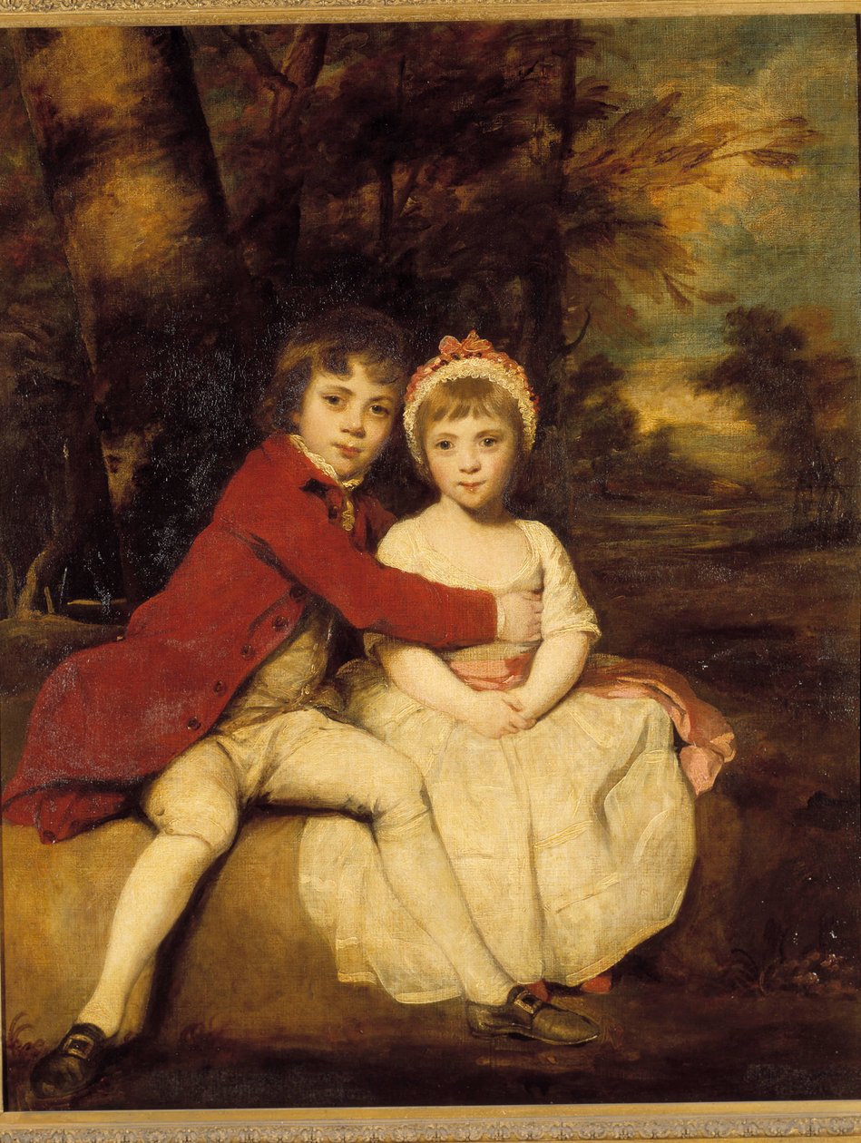 John Parker et sa sœur Theresa Un frère et une sœur enfants se tenant affectueusement. Peinture par Joshua Reynolds (1723-1792) - Joshua Reynolds