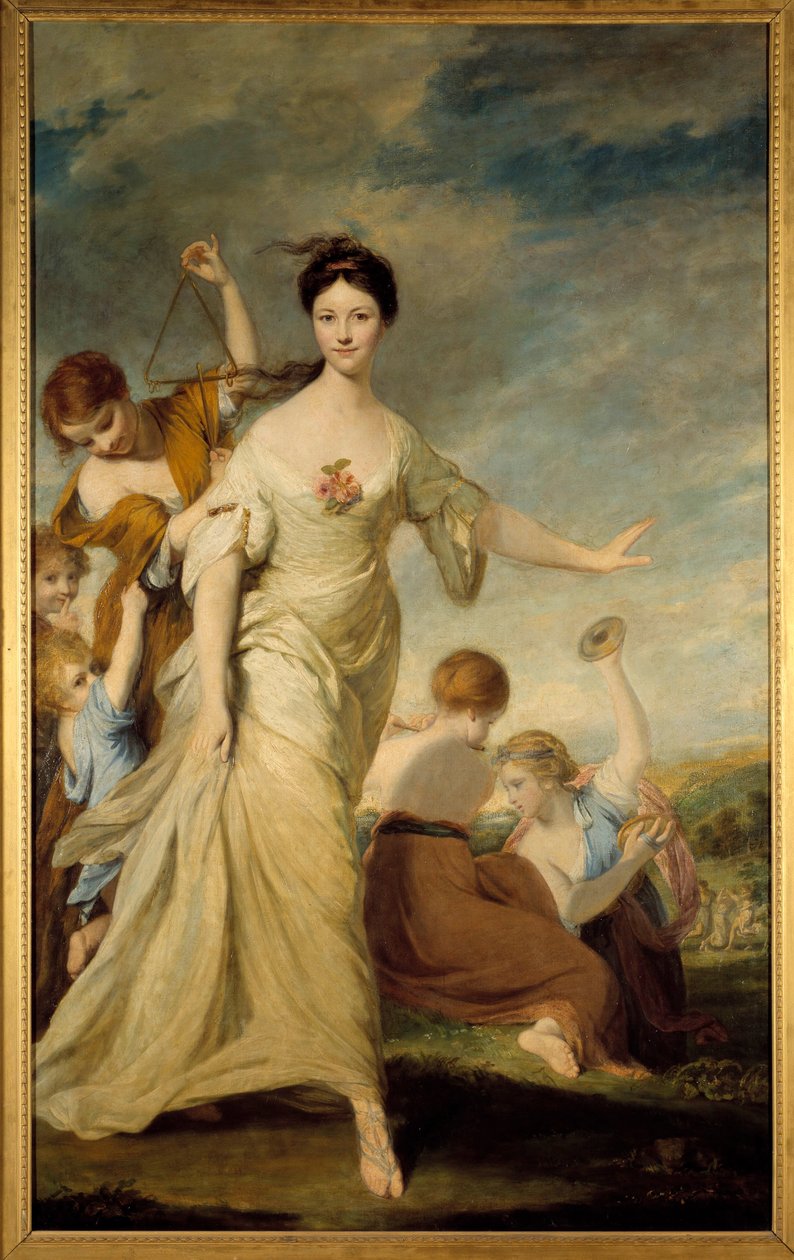 Portrait de Madame Hale en Euphrosyne Madame John Hale interprétant Euphrosyne, la Grâce de la Joie dans la mythologie grecque. Peinture de Joshua Reynolds (1723-1792) 1762-1764. Dim. 236 x 146 cm. Collection privée - Mrs Hale en Euphrosyne. 1776. Huile su - Joshua Reynolds