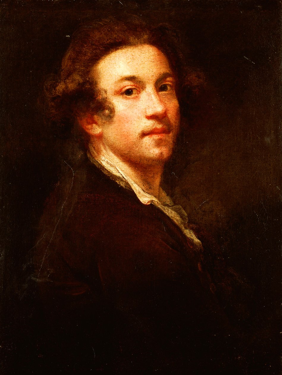 Autoportrait, mi-longueur, regardant par-dessus son épaule, en manteau brun et chemise blanche, vers 1750-52 - Joshua Reynolds