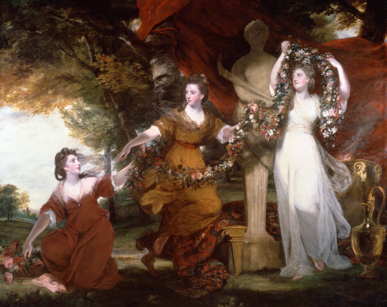 Trois dames ornant un hermès d