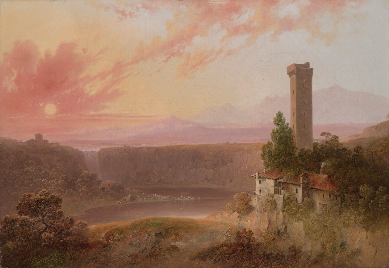 Vue du lac de Nemi au coucher du soleil - Joshua Shaw