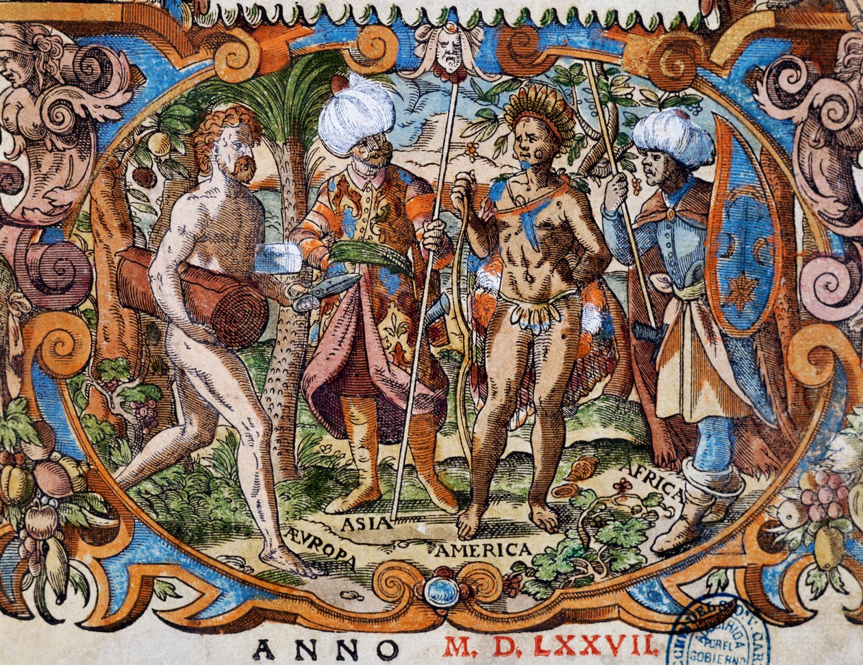 Quatre continents, détail de la page de titre, gravure de Jost Amman (1539-1591) - Jost Amman