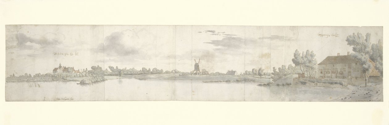 Vue panoramique du château Ooij et de la maison de péage, Brabant-Septentrional - Josua de Grave