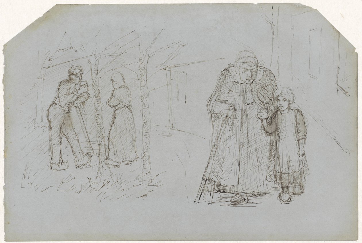Paysan, paysanne et jeune fille avec une vieille femme - Jozef Israëls