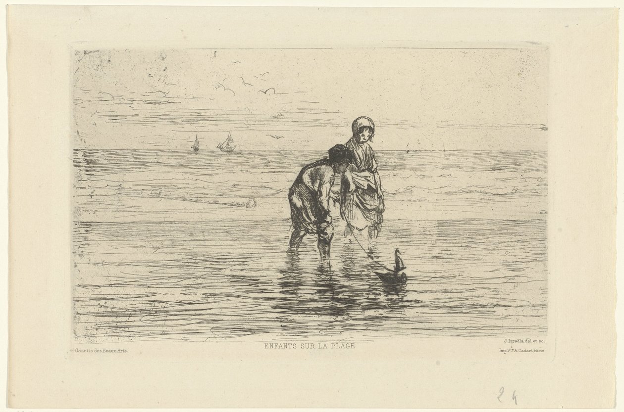 Enfants jouant avec un bateau sur la plage - Jozef Israëls
