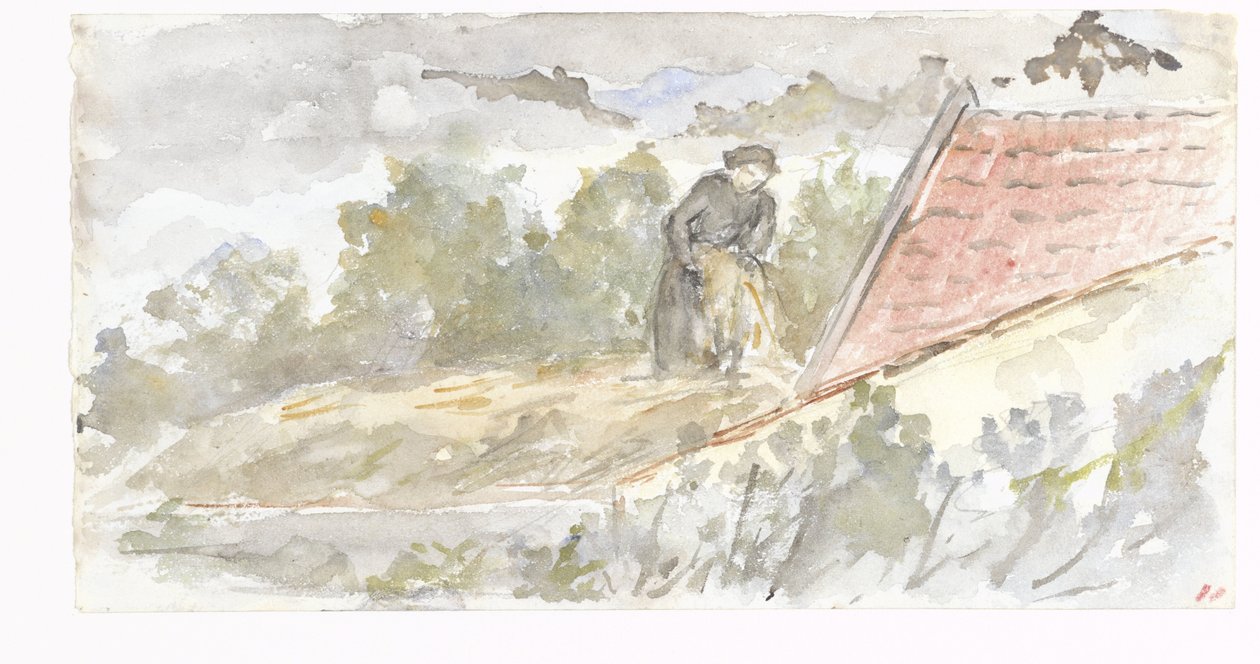 Paysage avec une femme et le toit d