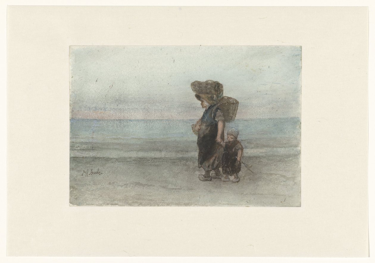 Femme avec enfant, marchant sur la plage - Jozef Israëls