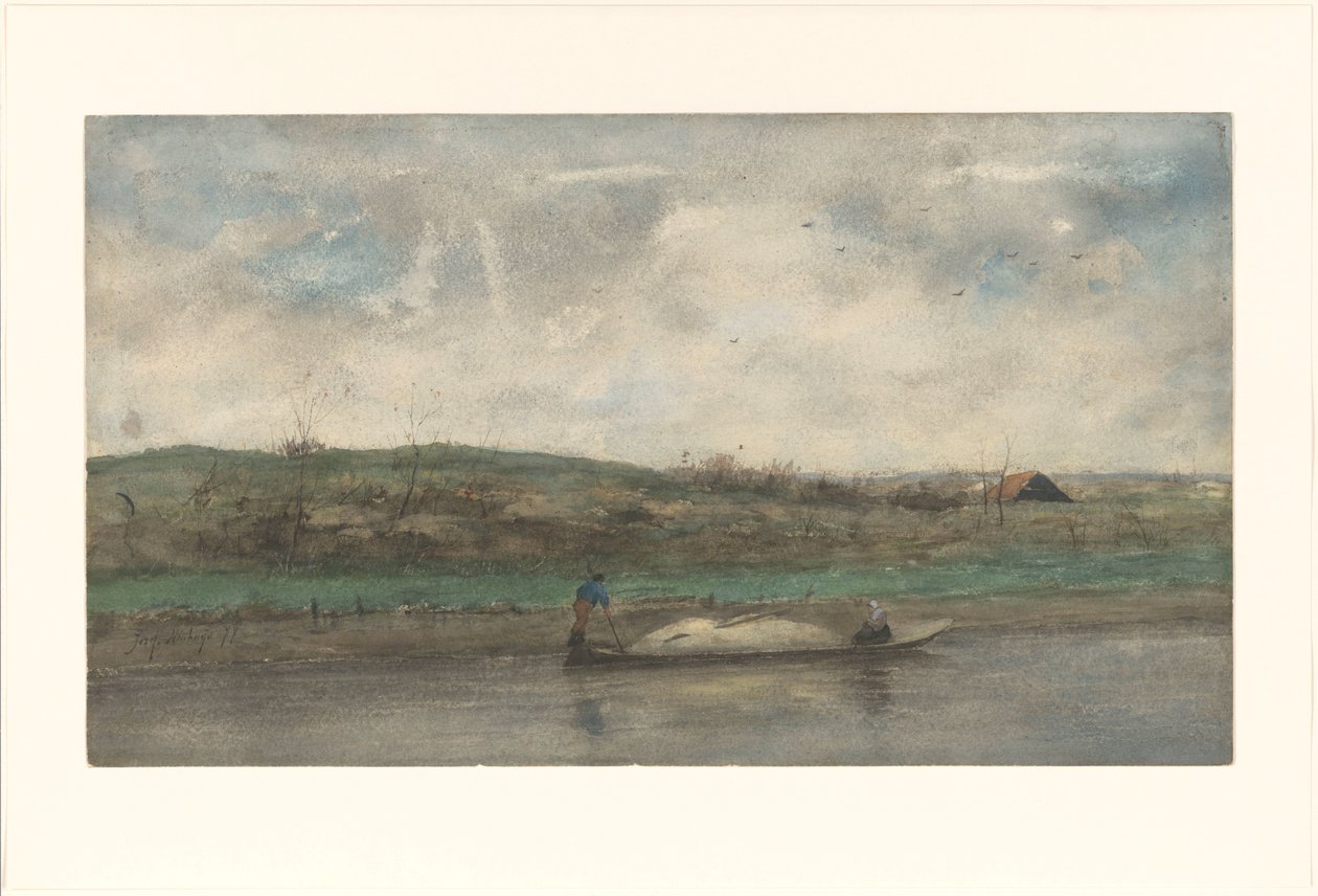Bateau de sable naviguant à travers un paysage vallonné - Jozef Neuhuys
