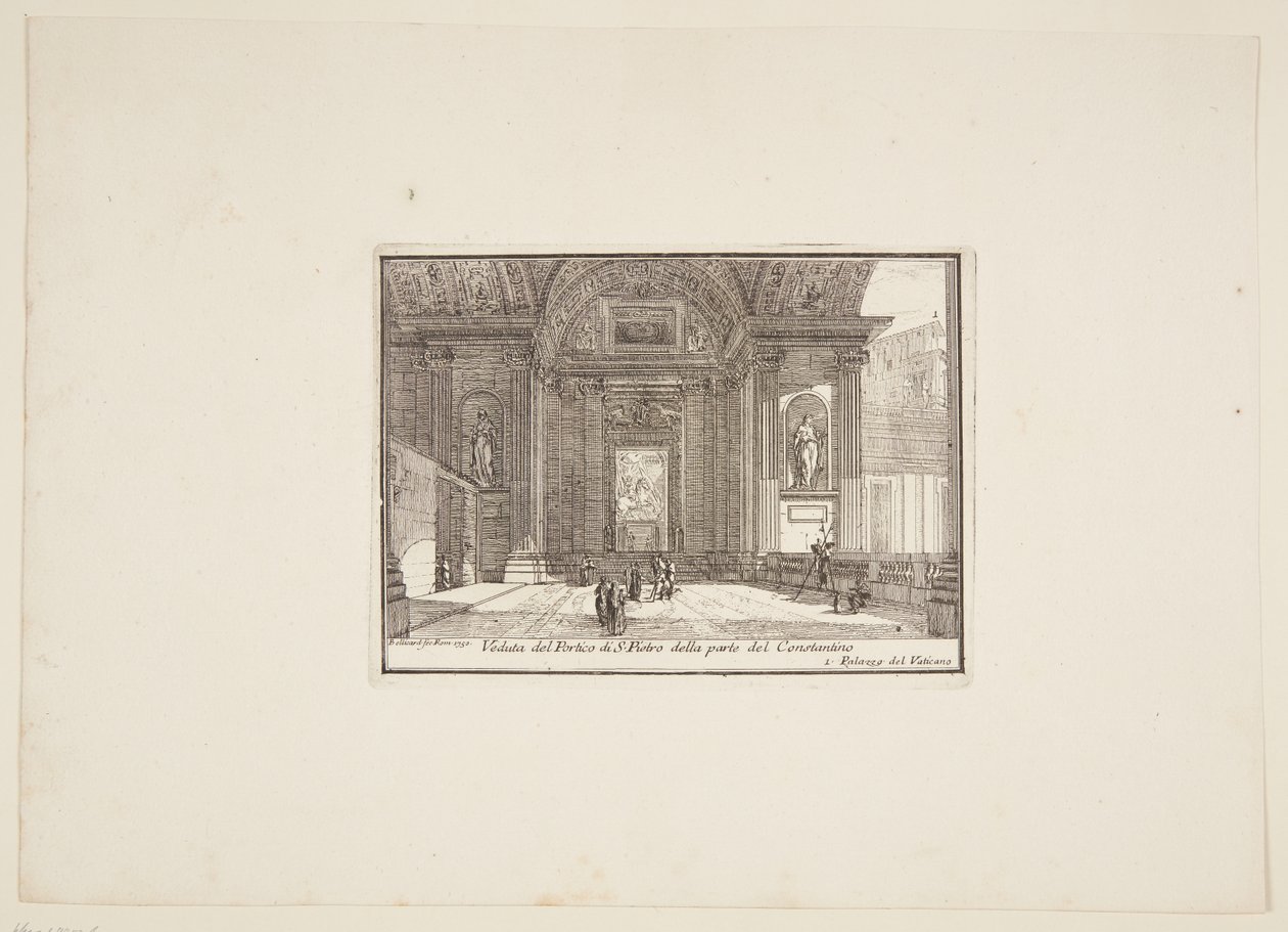 Veduta del Portico di S. Pietro della parte del Constantino. 1. Palazzo del Vaticano - Jérôme Charles Bellicard