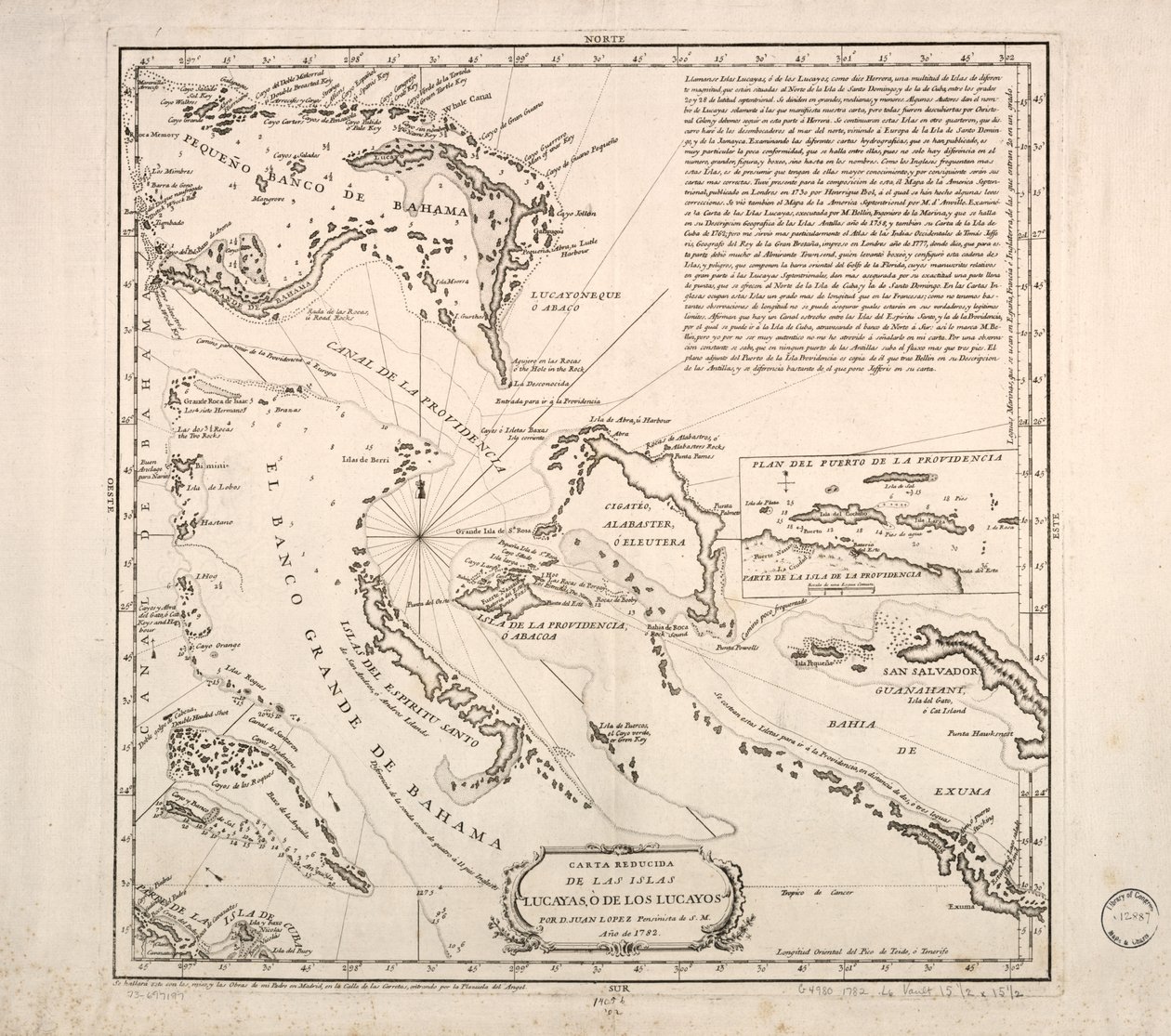 Carte réduite des îles Lucayes, ou des Lucayos - Juan López