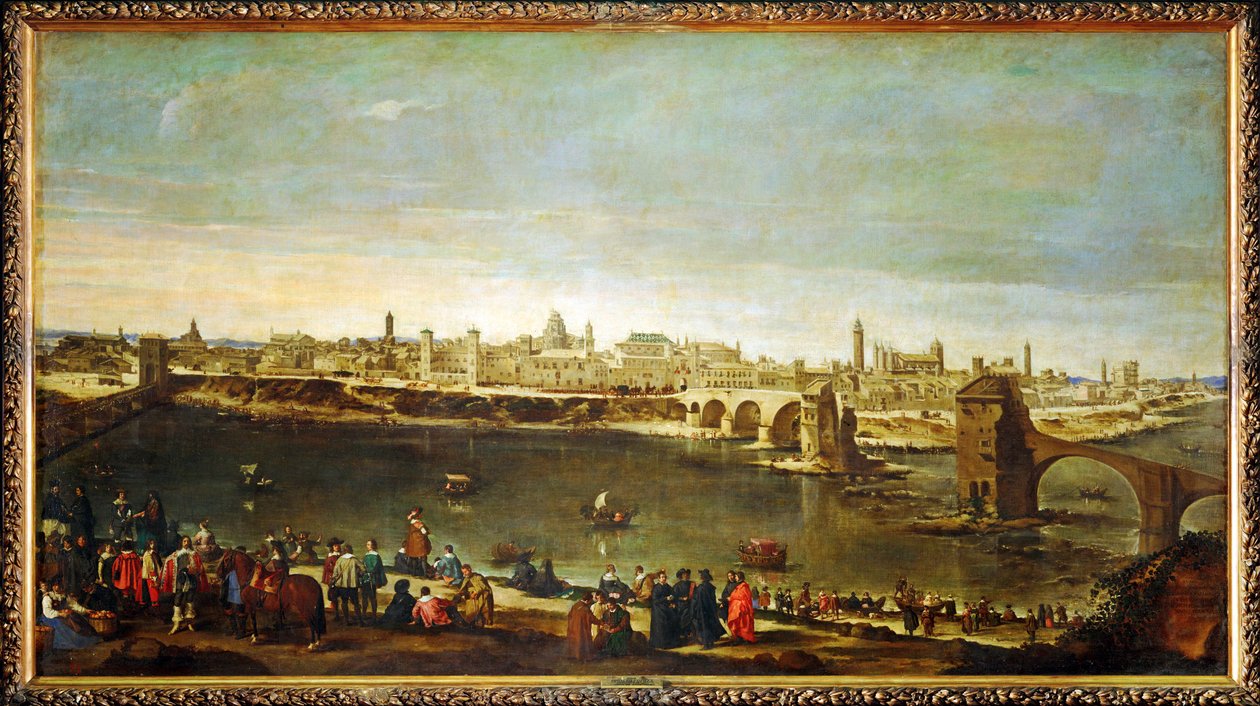 Vue de la ville de Saragosse (peinture sur toile) - Juan Bautista Martinez del Mazo